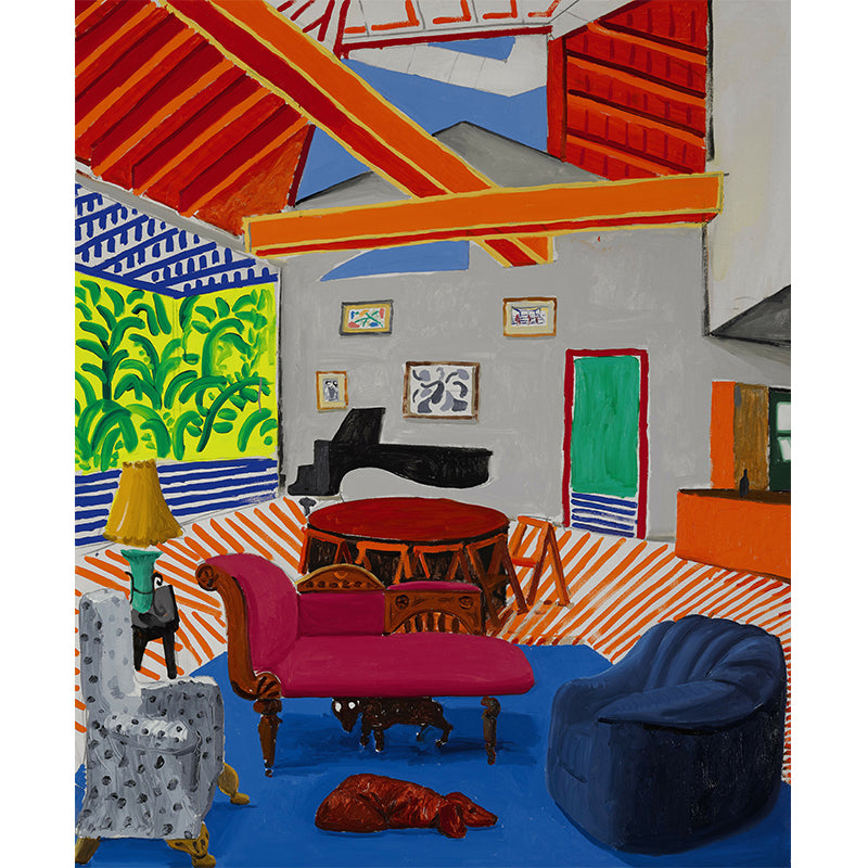 Full Size Pop Art Mural Decal for Living Room David Hockney House Interior Painting Wall Decor in Red-Blue, Washable