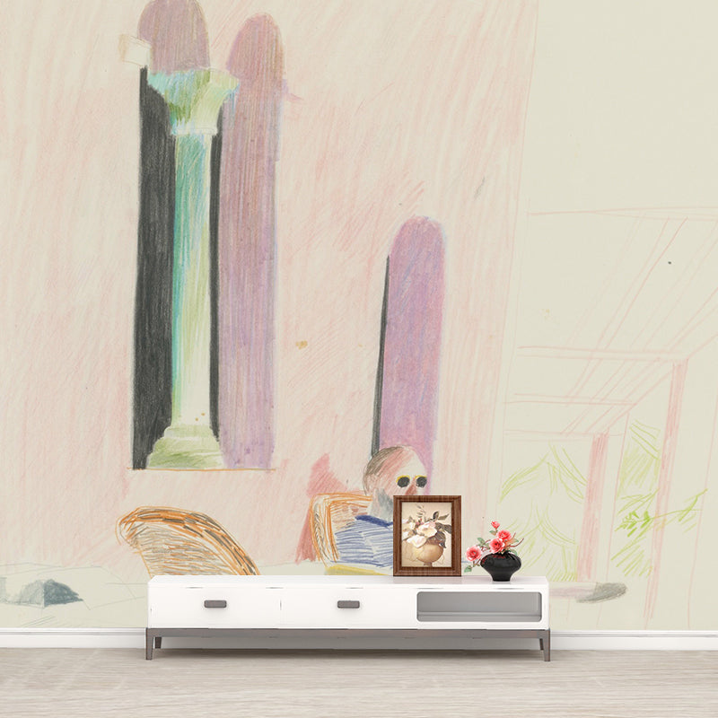 Purple-Pink On Vacation Murals Wallpaper Stain Resistant Wall Art for Living Room