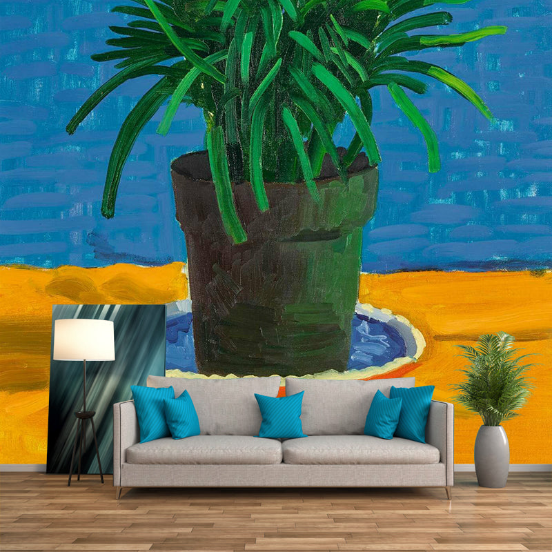Art Hockney Plant Painting Mural for Bedroom Personalized Size Wall Decor in Orange-Blue