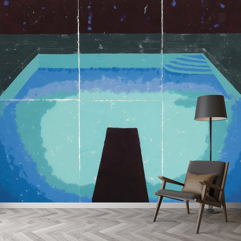 Art Deco Paper Pools Mural Decal Black-Blue Bedroom Wall Covering, Custom Size Available