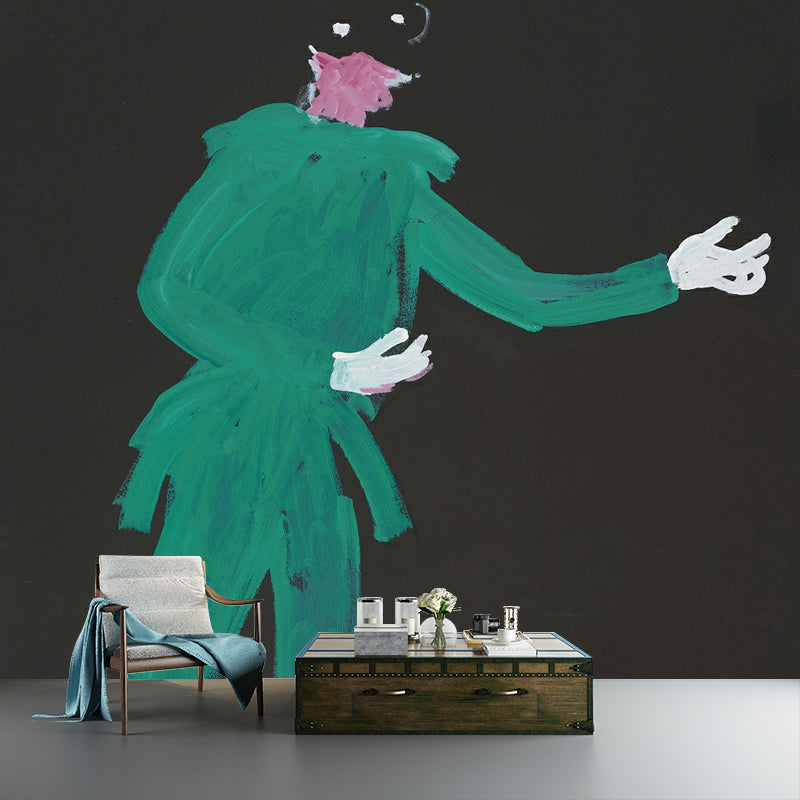 Artistic Circus Actor Mural Wallpaper Black-Green Figure Painting Wall Decoration