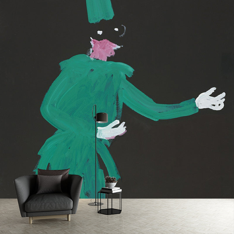 Artistic Circus Actor Mural Wallpaper Black-Green Figure Painting Wall Decoration