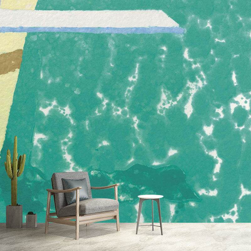 Green Pool Jump Board Mural Waterproof Art Deco Living Room Wall Covering, Custom-Print