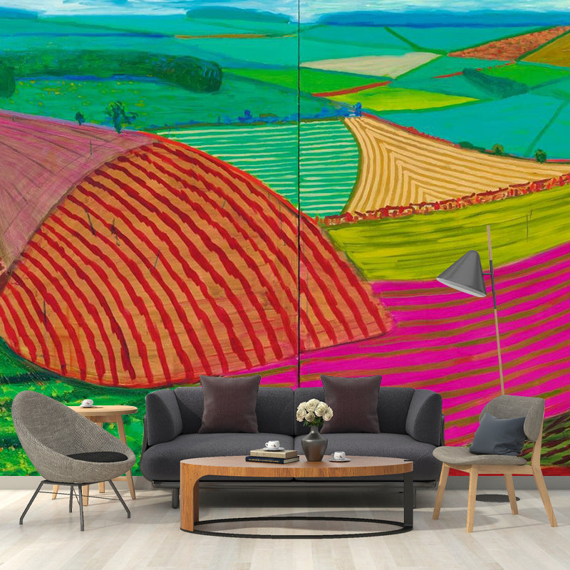 David Hockney Landscape Painting Murals in Red-Yellow-Green Artistry Wall Decor for Home
