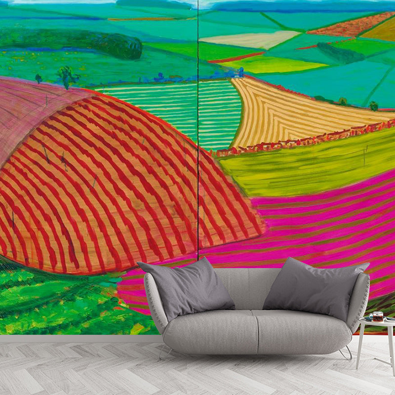 David Hockney Landscape Painting Murals in Red-Yellow-Green Artistry Wall Decor for Home