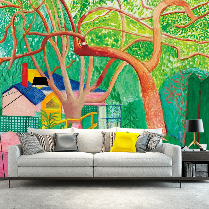 Road to Home Wall Murals in Yellow-Green Pop Art Wall Decoration for Living Room, Custom Size