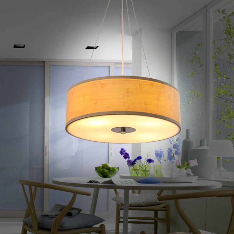 Luz de colgante de trabajo a mano con tono de batería de tambor moderno lámpara de techo de madera de 5 luces