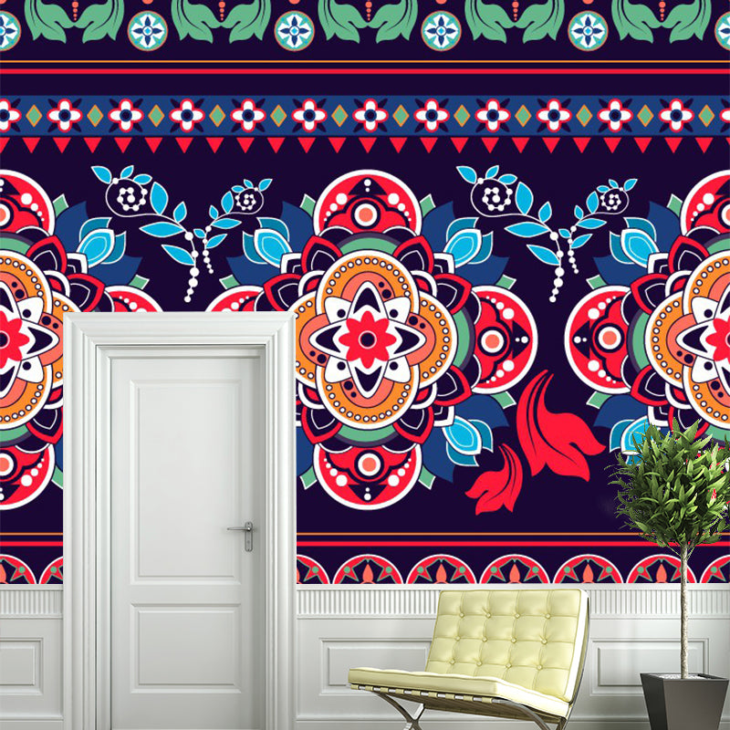 Whole Floral Mural Decal Boho Chic Ethical Blooming Wall Decor in Red-Blue-Green