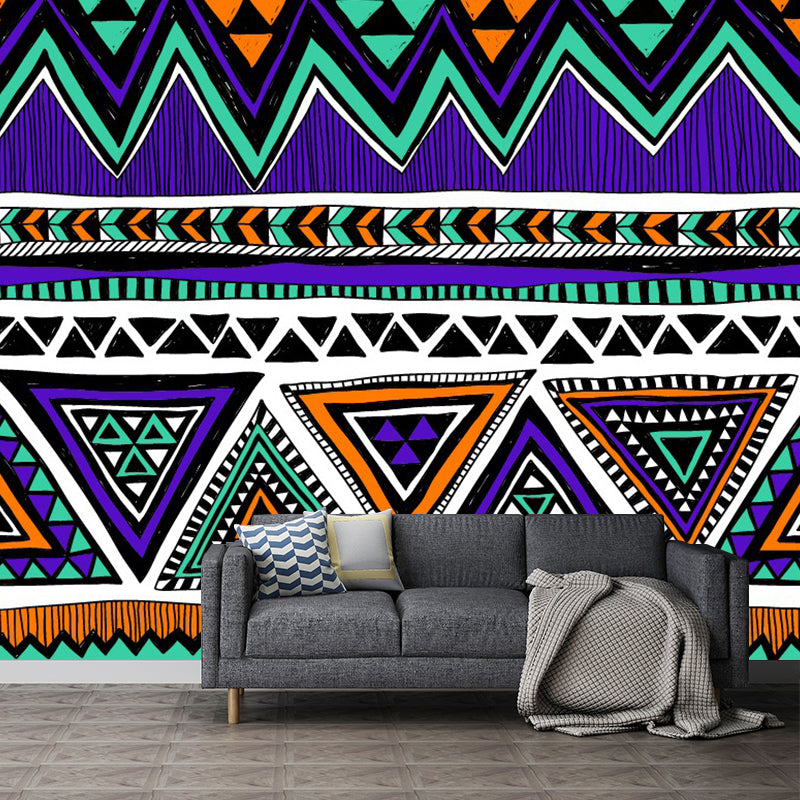 Customized Illustration Bohemia Murals with Triangle Seamless Pattern in Purple-Green