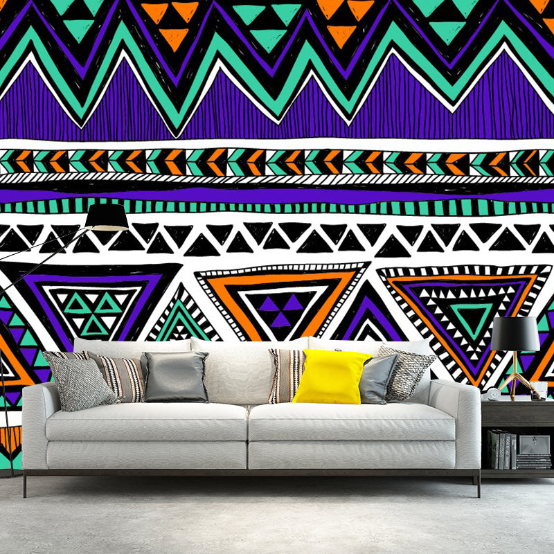 Customized Illustration Bohemia Murals with Triangle Seamless Pattern in Purple-Green