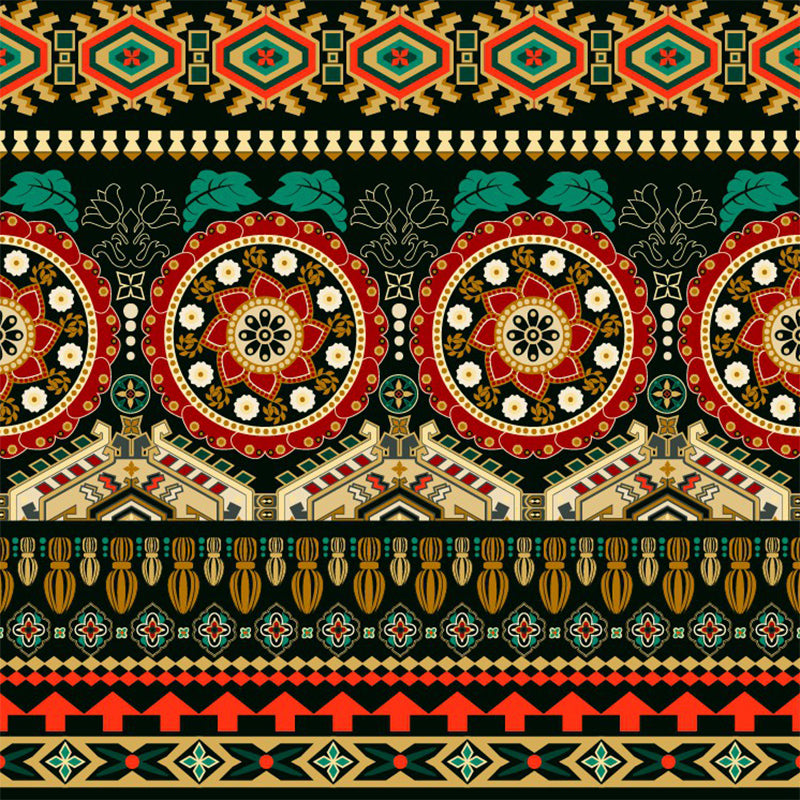 Mandala Seamless Pattern Wallpaper Mural Bohemian Non-Woven Cloth Wall Art in Yellow-Green