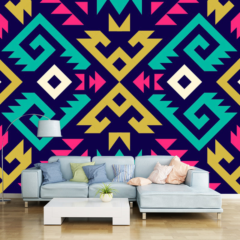 Bohemian Geo Symmetry Wall Mural Decal Red-Yellow-Green Waterproof Wall Covering for Home