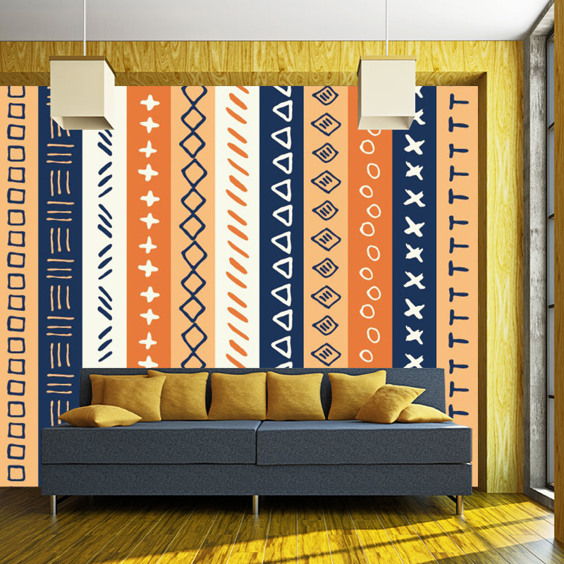 Whole Stripes Wall Covering Mural Bohemia Ethnic Geometric Wall Decor in Blue-Orange-Yellow