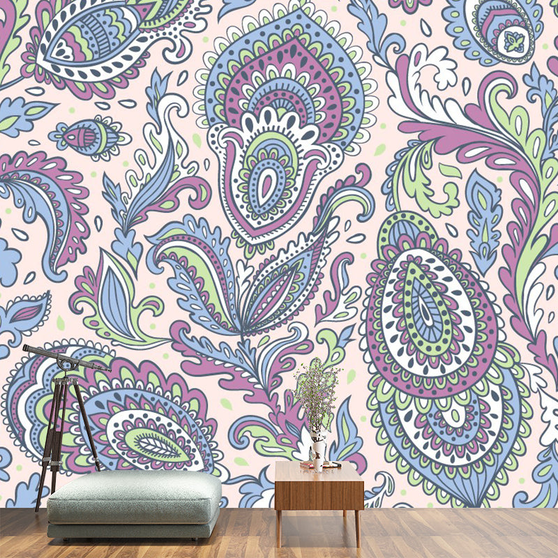 Blue-Purple Boho Chic Mural Wallpaper Extra Large Peacock Elements Wall Art for Bedroom