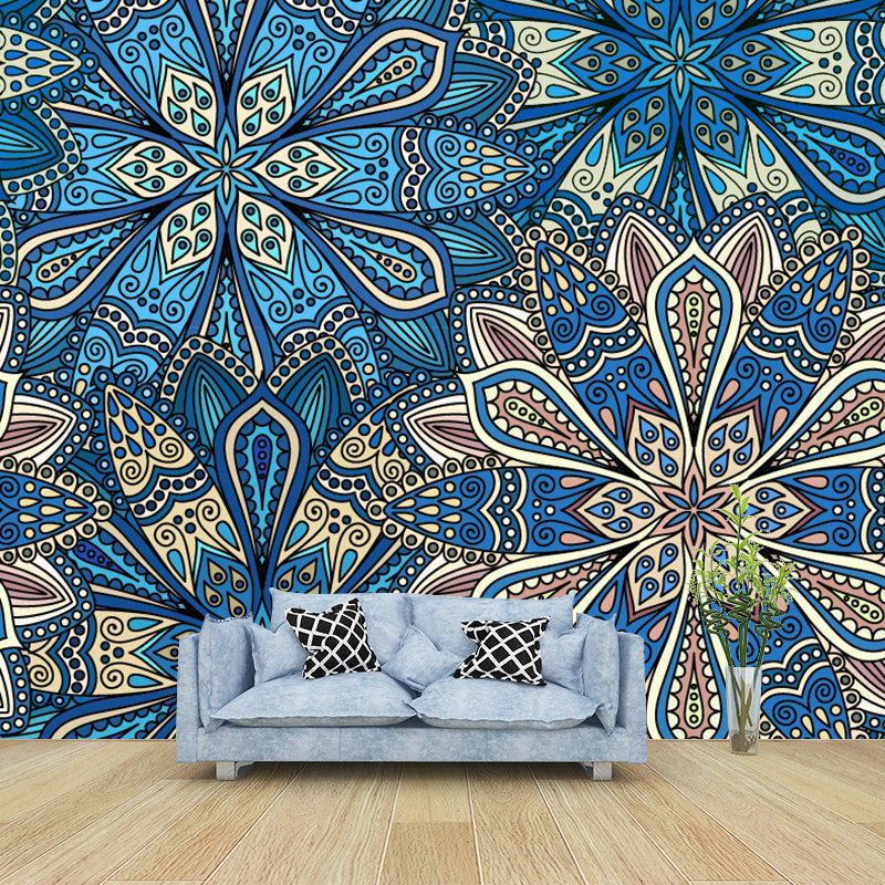 Blue Flower Blossom Murals Decal Washable Bohemian Style Bedroom Wall Decoration