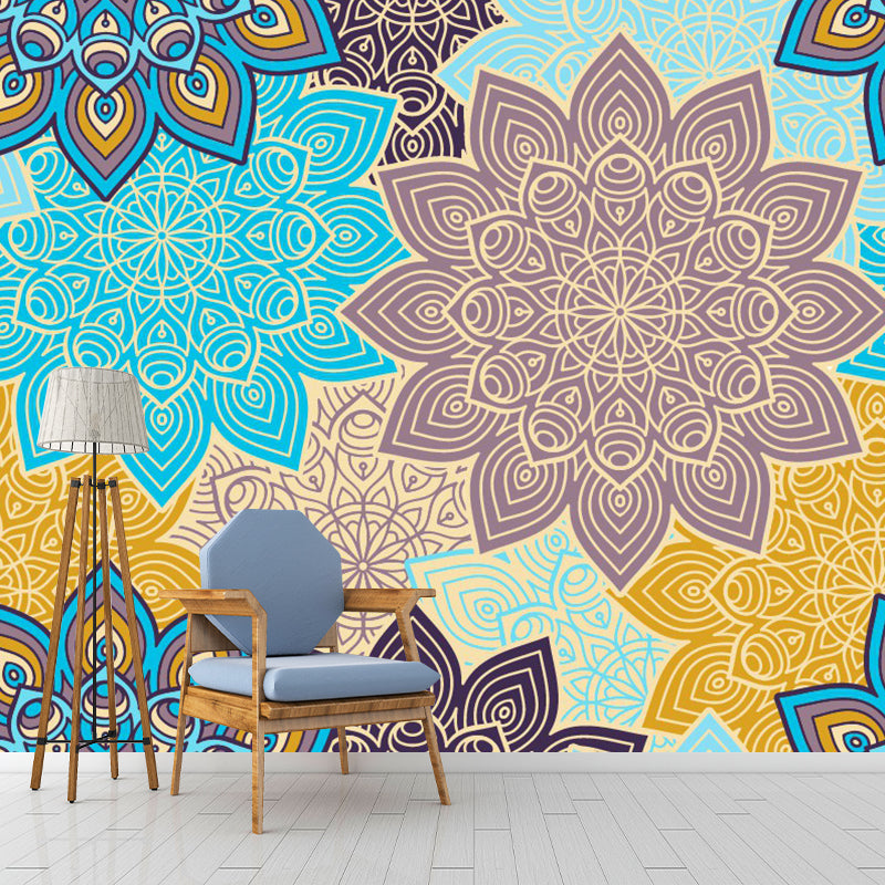 Bohemian Sunflower Print Murals Wallpaper Multicolored Living Room Wall Covering, Optional Size