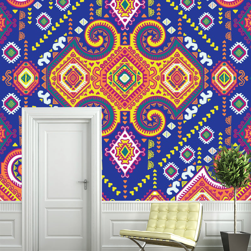 Symmetric Scroll Pattern Wallpaper Mural Bohemian Chic Washable Bedroom Wall Covering, Custom Size