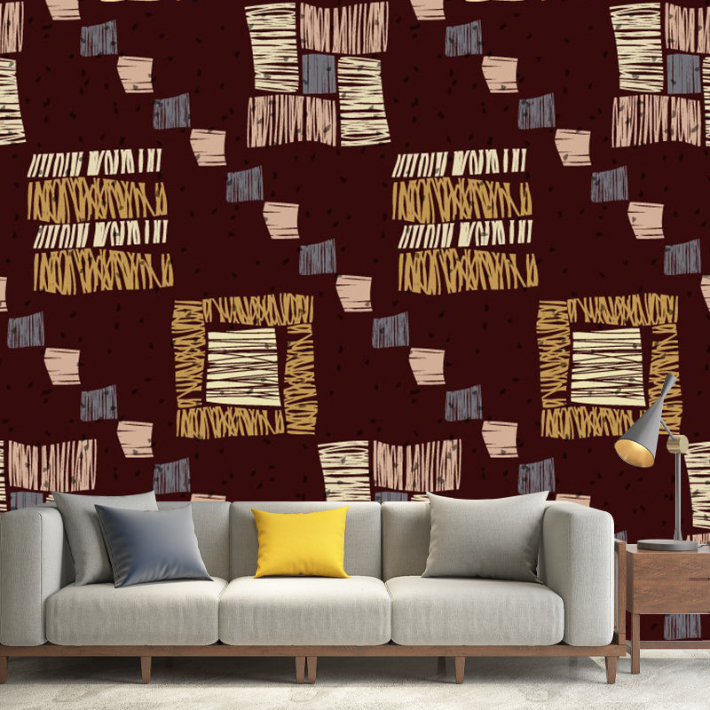 Boho Grid Print Wallpaper Murals Coffee Stain Resistant Wall Covering for Bedroom