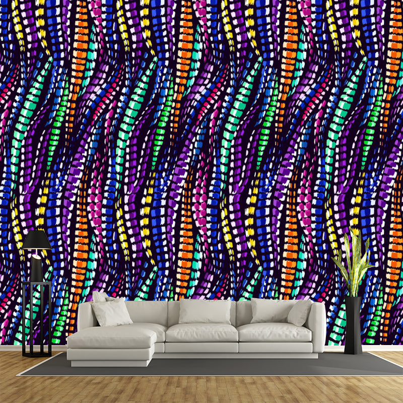 Personalized Illustration Boho Wall Mural with Interweaves Pattern, Blue-Yellow-Green