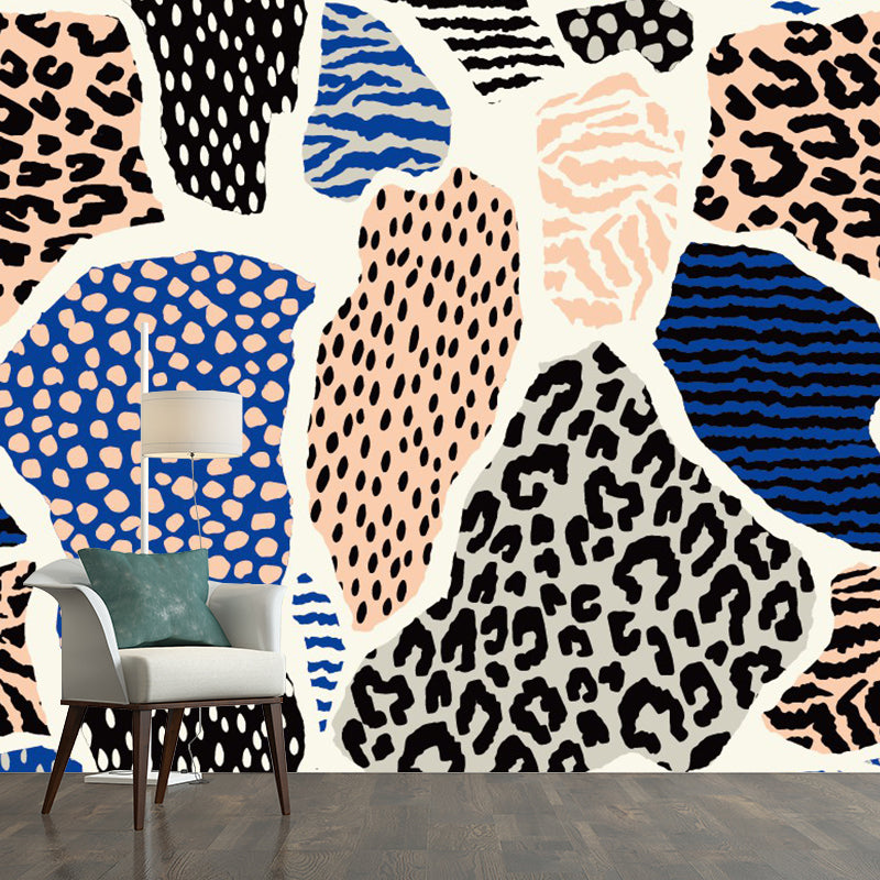 Animal Skin Print Mural Decal Orange-Blue Boho Chic Wall Art for Living Room, Size Optional
