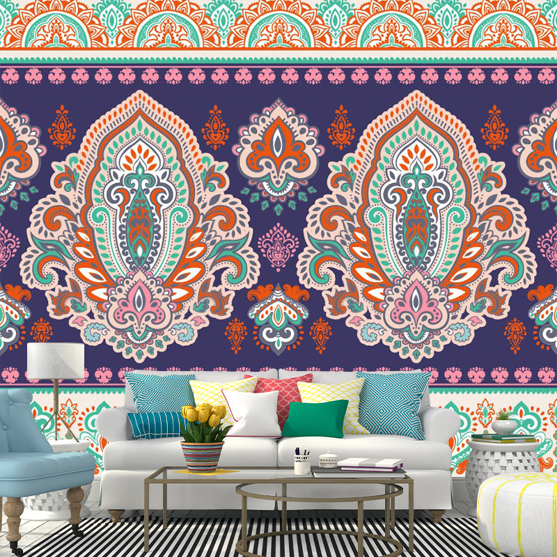 Boho Tribal Medallion Mural Decal for Living Room Personalized Wall Art in Orange-Green