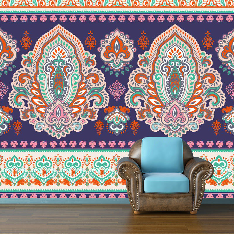 Boho Tribal Medallion Mural Decal for Living Room Personalized Wall Art in Orange-Green