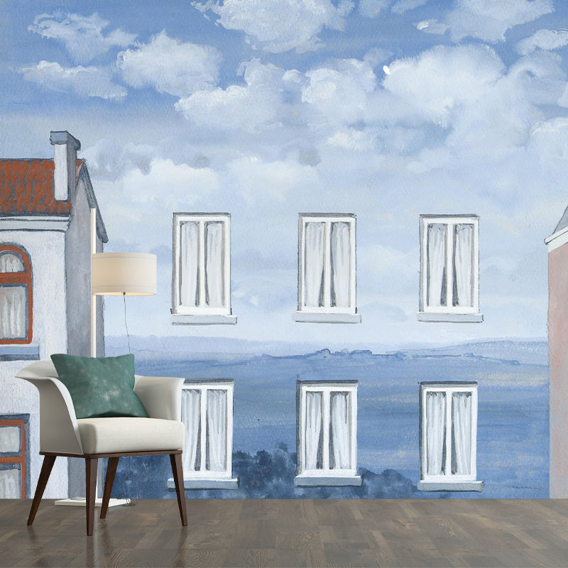 Surrealist LEtat De Veille Murals for Living Room Custom Wall Decoration in Blue-White