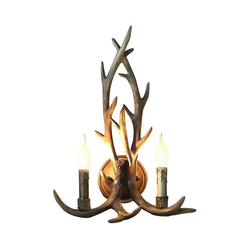 Open Bulb Wall Lamp with Deer Horn Resin 1 Light Lodge Country Sconce Light for Kitchen