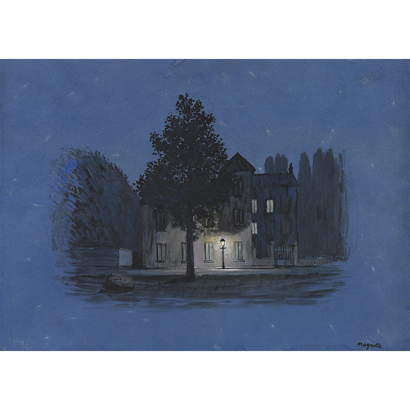 Surrealist L'autre Parole Wall Mural in Black-Blue Living Room Wall Covering, Made to Measure