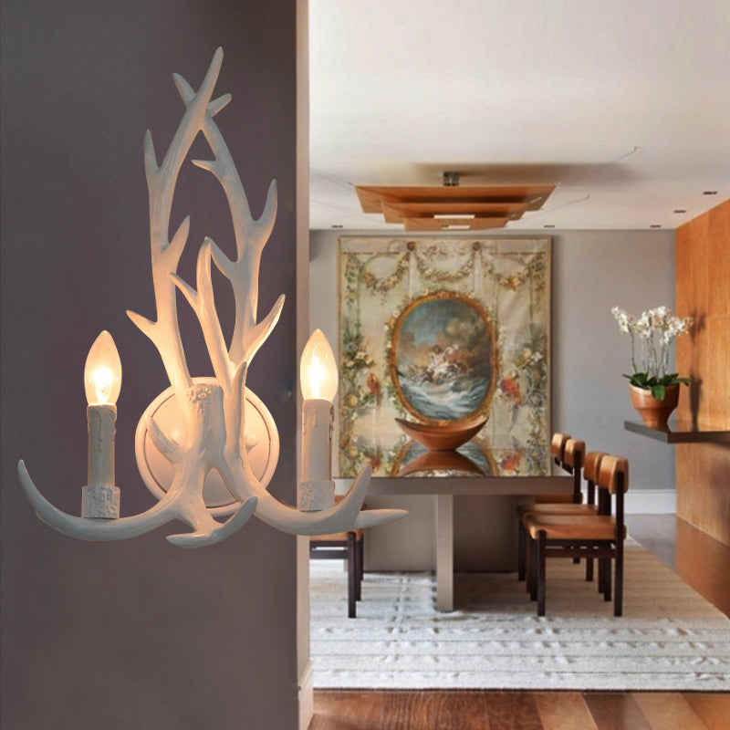 Open Bulb Wall Lamp with Deer Horn Resin 1 Light Lodge Country Sconce Light for Kitchen