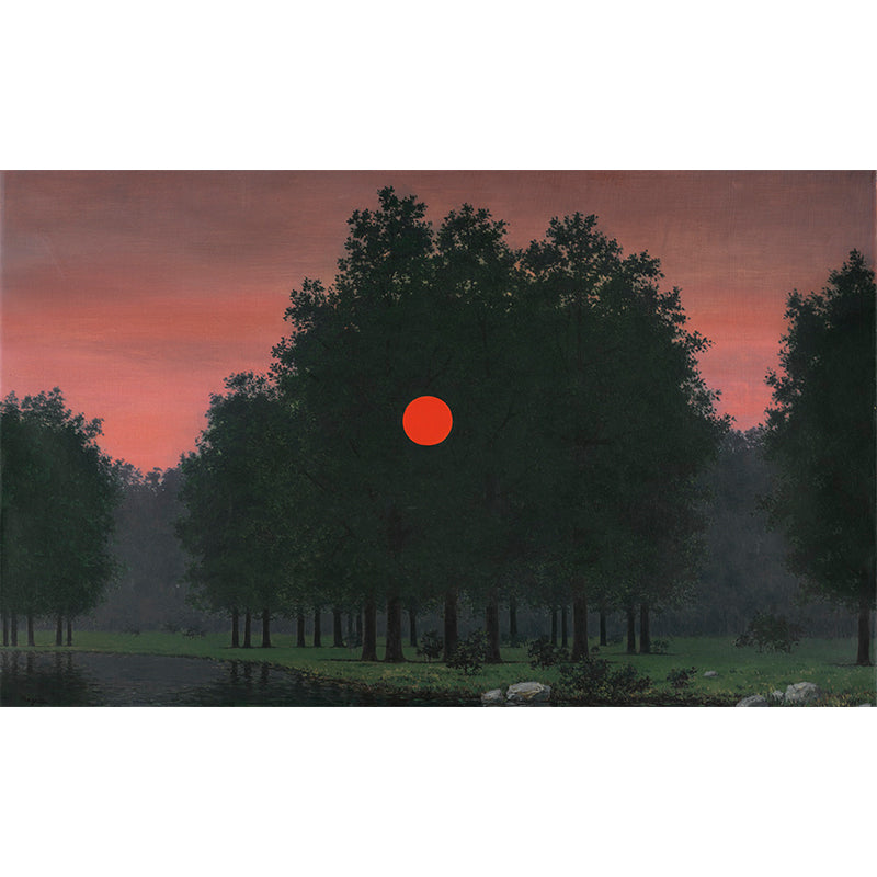 Illustration Forest Sunset Wall Murals for Living Room, Black-Pink, Custom Size Available