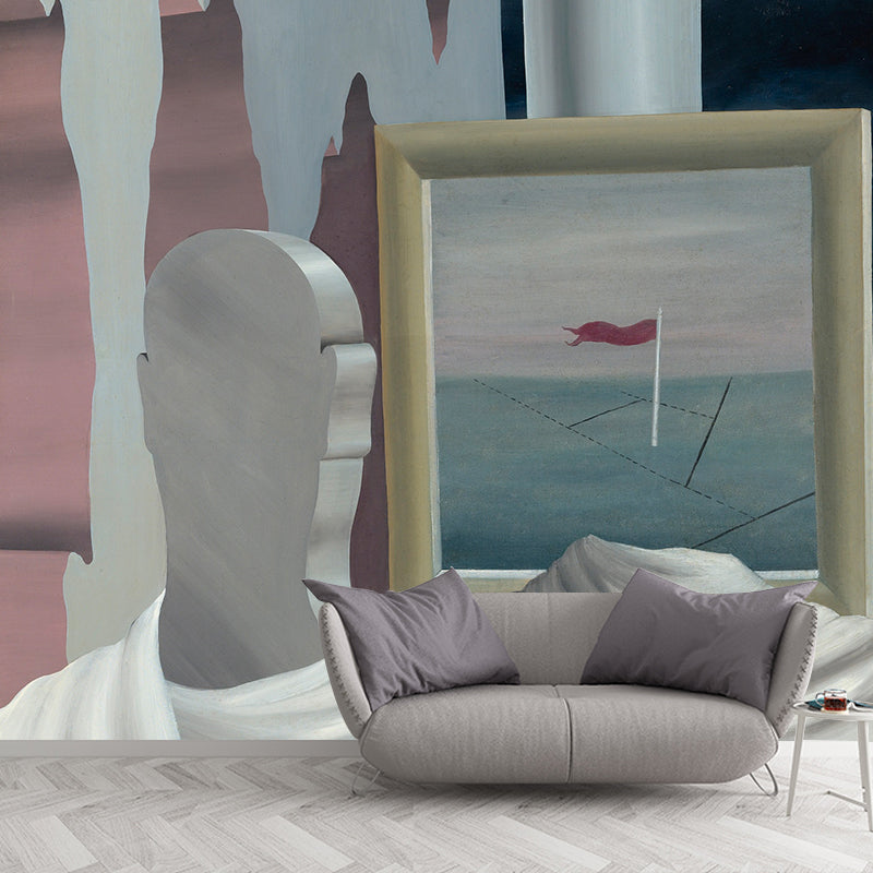 Le Chevalier Du Couchant Mural in Blue-White Surrealism Wall Art for Home Gallery