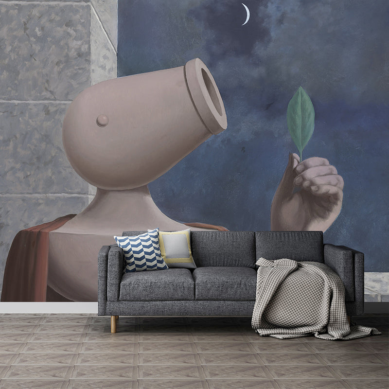 Huge Surrealist Wall Mural Decal in Grey-Blue Rene Magritte Artwork Cicero Wall Art, Custom Print