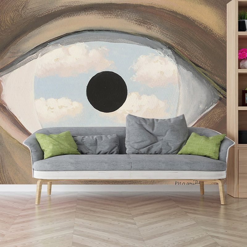 Surrealistic Cloud in Eye Mural Decal in Blue-Brown Waterproof Wall Art for Living Room