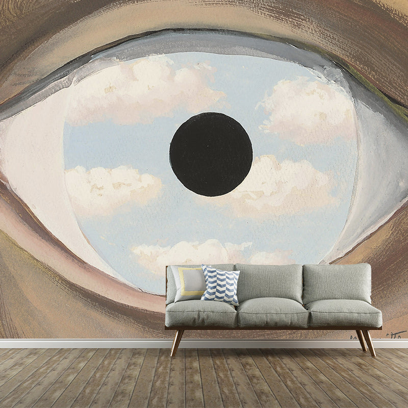Surrealistic Cloud in Eye Mural Decal in Blue-Brown Waterproof Wall Art for Living Room