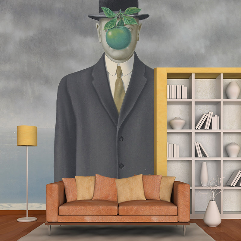 Smooth Whole Grey-Green Murals Surreal Rene The Son of Man Painting Wall Decor, Optional Size