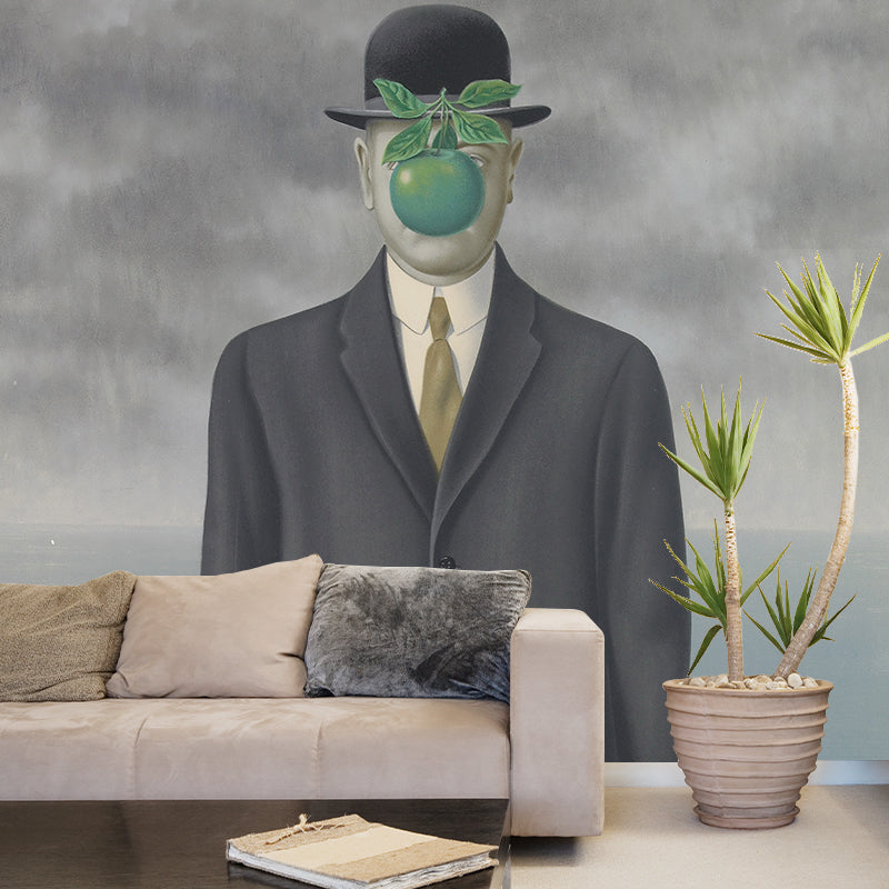 Smooth Whole Grey-Green Murals Surreal Rene The Son of Man Painting Wall Decor, Optional Size