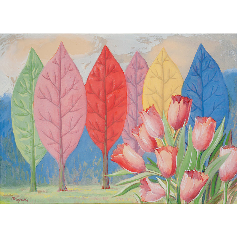 Leaf Tree and Tulip Murals Decal Multicolored Surrealism Wall Art for Living Room