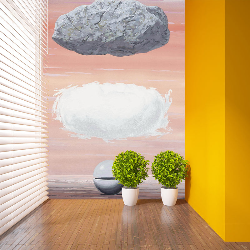 Pink-White Layers Wall Murals Water-Resistant Surrealistic Bedroom Wall Decoration