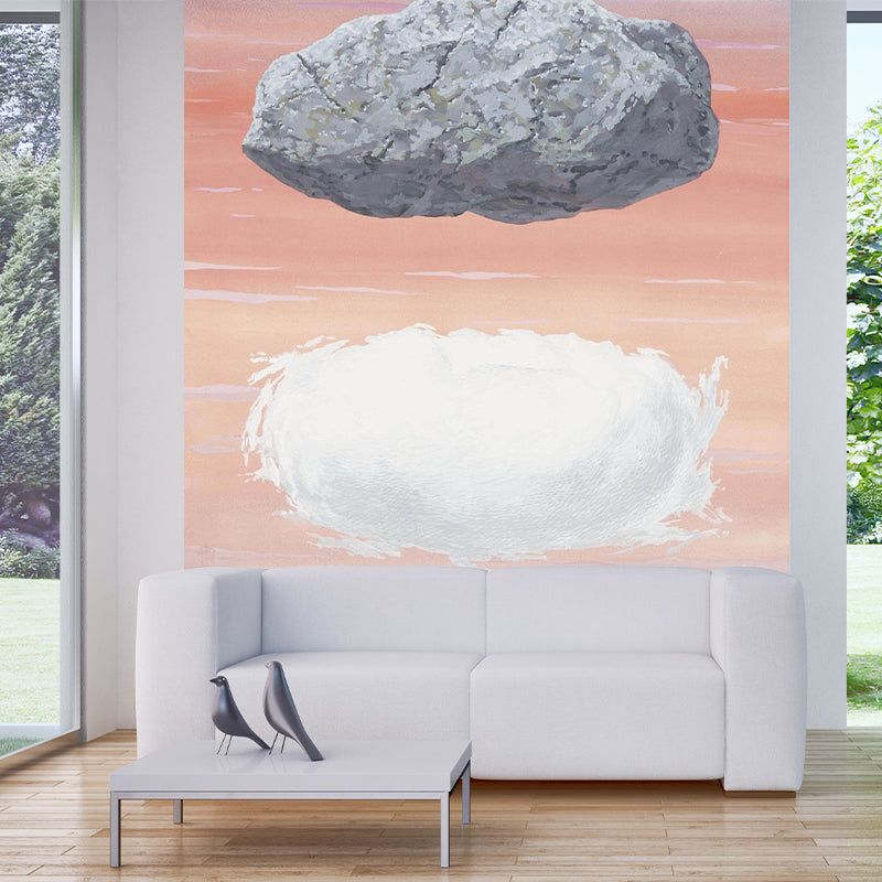 Pink-White Layers Wall Murals Water-Resistant Surrealistic Bedroom Wall Decoration