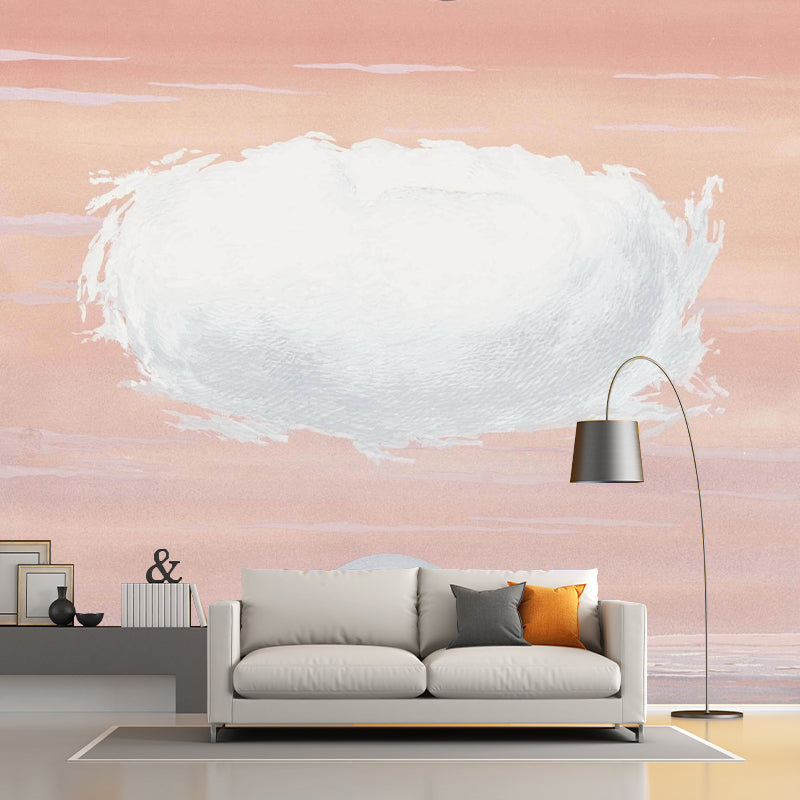 Pink-White Layers Wall Murals Water-Resistant Surrealistic Bedroom Wall Decoration