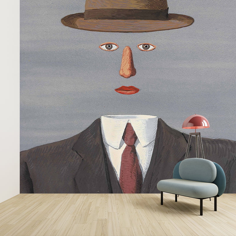 Surrealist Man without Face Murals for Home Gallery Personalized Wall Art in Black-Grey