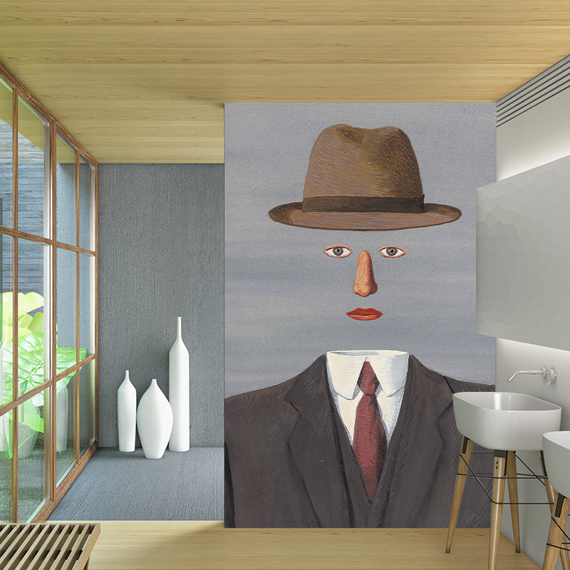 Surrealist Man without Face Murals for Home Gallery Personalized Wall Art in Black-Grey