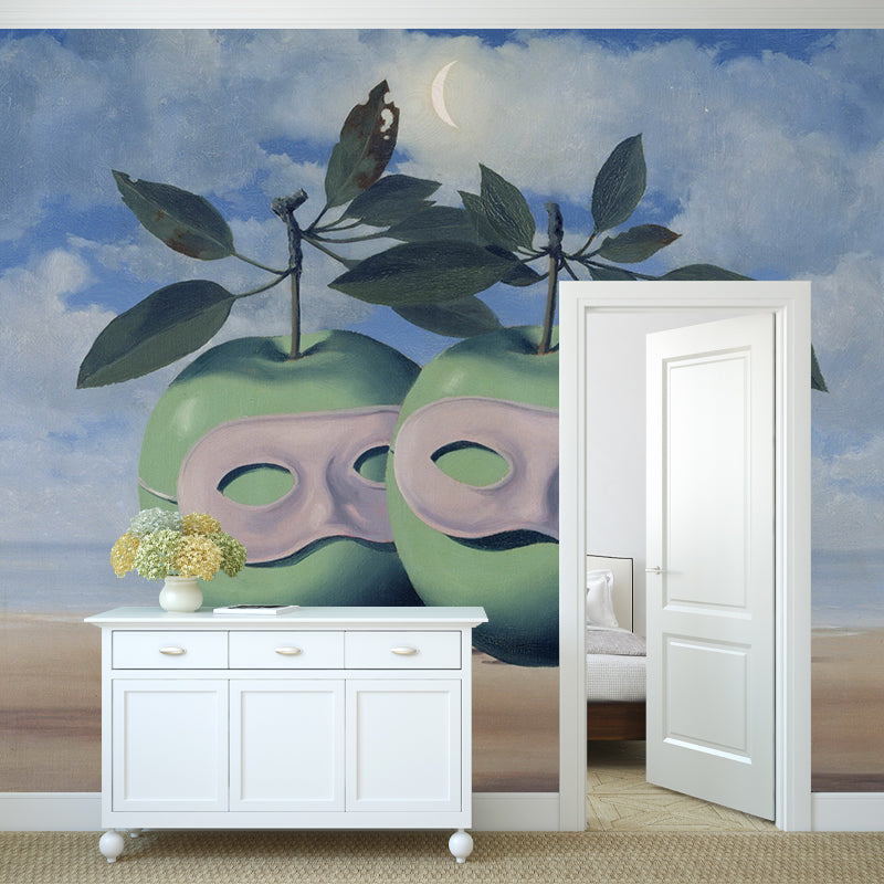 Surreal Hesitation Waltz Mural Decal in Blue-Green Stain Proof Wall Decor for Bedroom