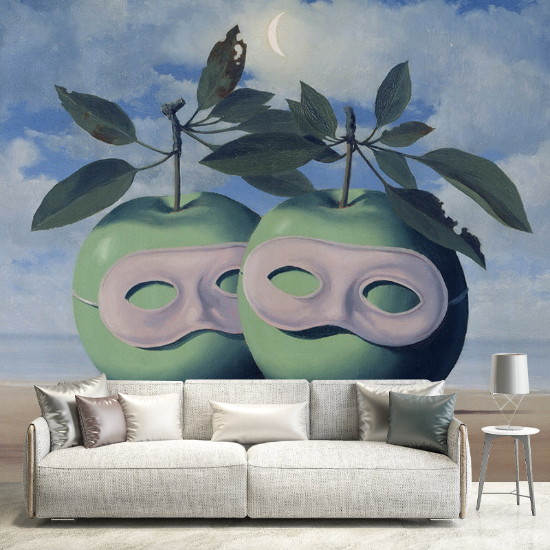 Surreal Hesitation Waltz Mural Decal in Blue-Green Stain Proof Wall Decor for Bedroom
