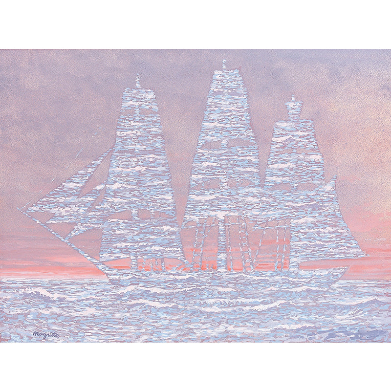 Big Sailing Ship Wallpaper Murals Surrealism Inspiring Artwork Wall Covering in Pink-Blue