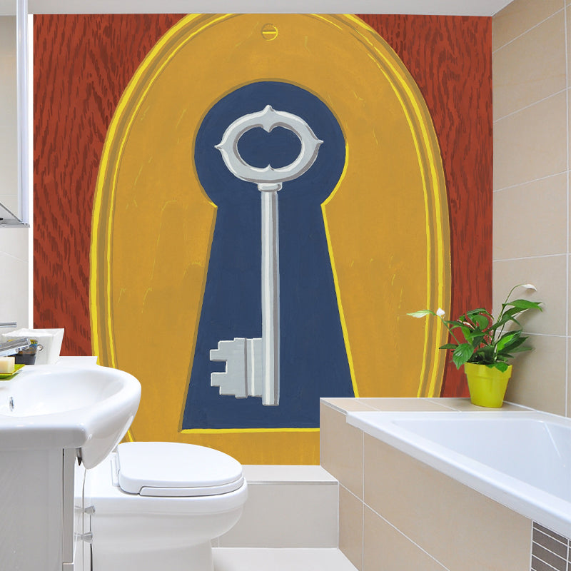 Non-Woven Waterproof Murals Surrealist Key Lock Patterned Wall Art for Living Room
