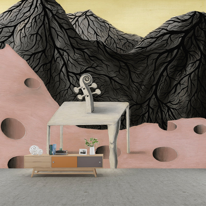 Custom Size Illustration Surreal Murals with The Roof of the World Painting, Black-Pink