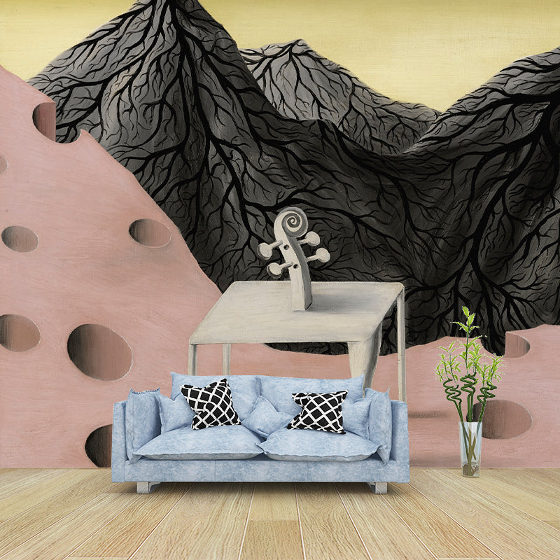 Custom Size Illustration Surreal Murals with The Roof of the World Painting, Black-Pink