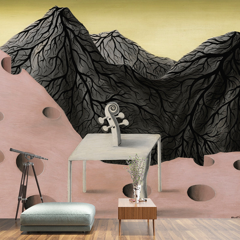 Custom Size Illustration Surreal Murals with The Roof of the World Painting, Black-Pink